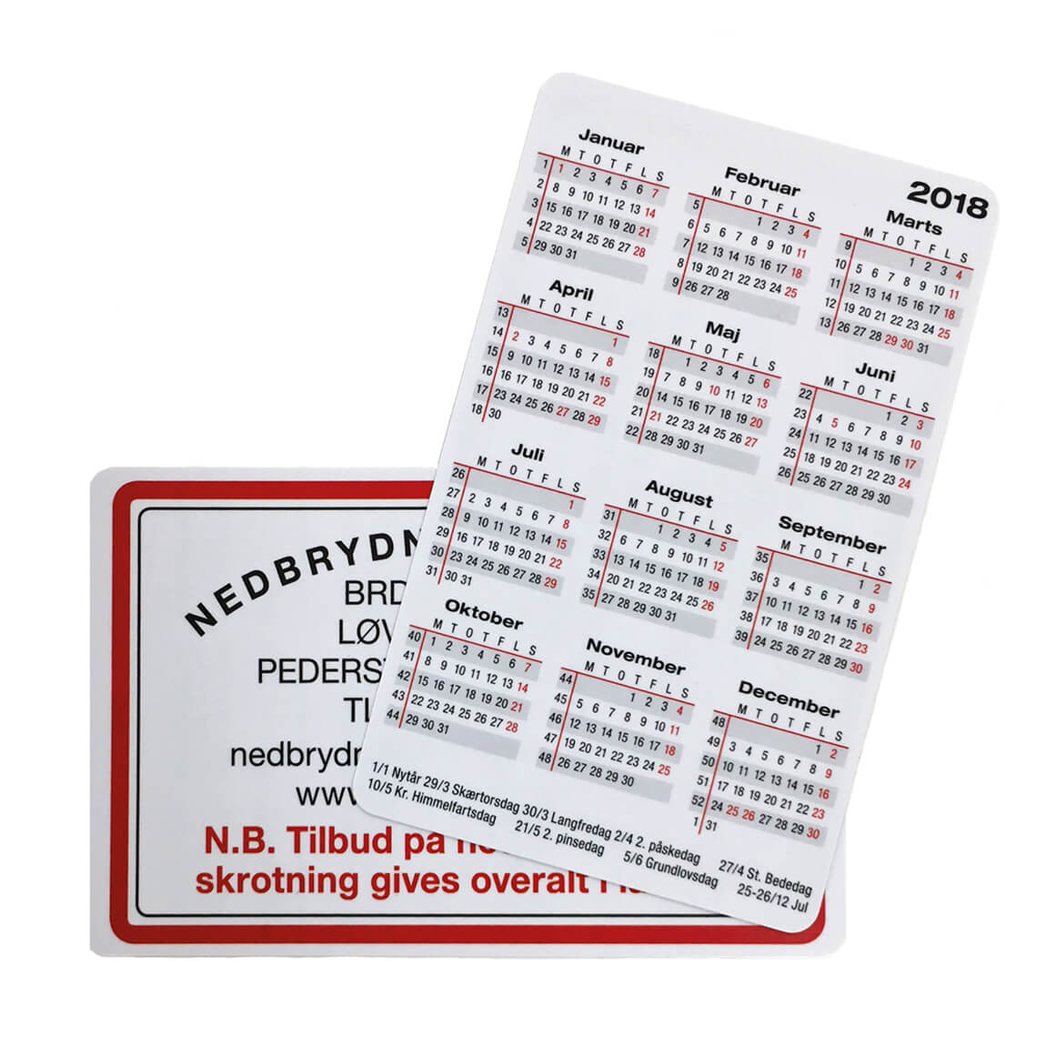 Nedbryd Plastkort med årskalender